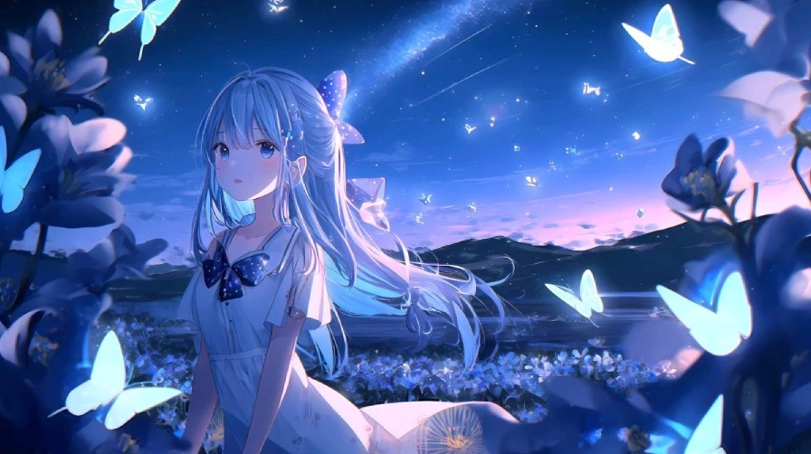 Hình nền máy tính Anime cô gái dễ thương trong khung cảnh mơ màng