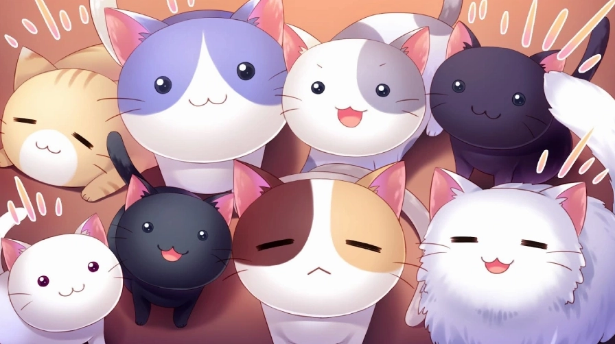 Hình nền máy tính Anime cute với nhiều nhân vật chibi đáng yêu