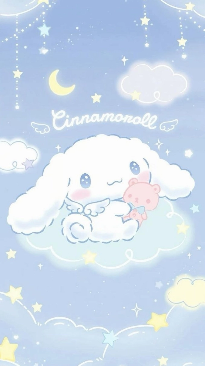 Ảnh nền Cinnamoroll cận mặt với đôi má ửng hồng và đôi mắt to tròn long lanh.