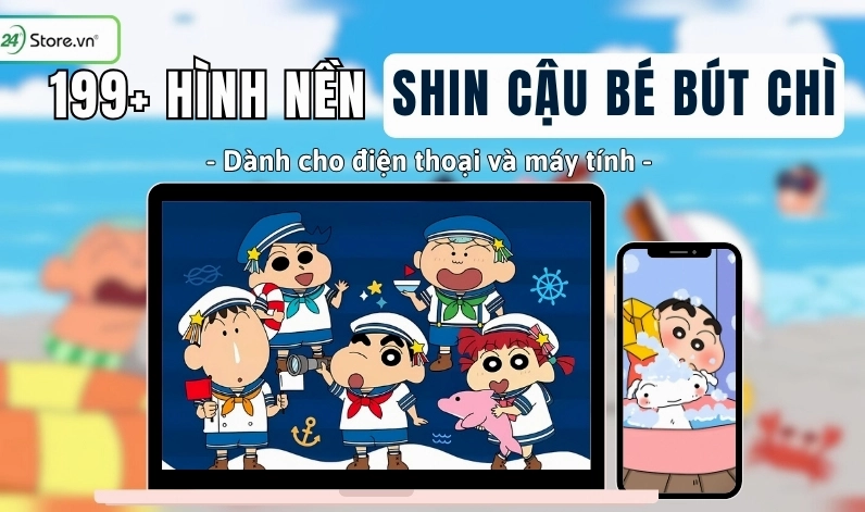 Ảnh nền Shin cậu bé bút chì đang làm mặt xấu cực kỳ ngộ nghĩnh trên nền xanh.