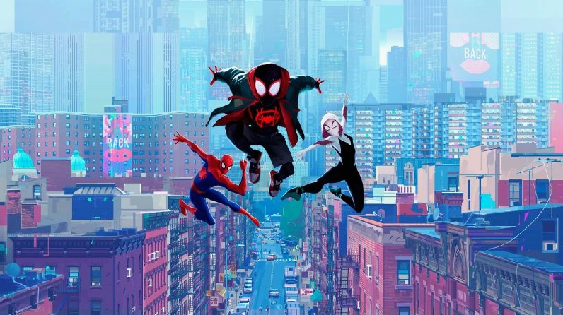 Hình nền 3 nhân vật Miles Morales, Spider-Man và Spider-Gwen từ phim Into the Spider-Verse