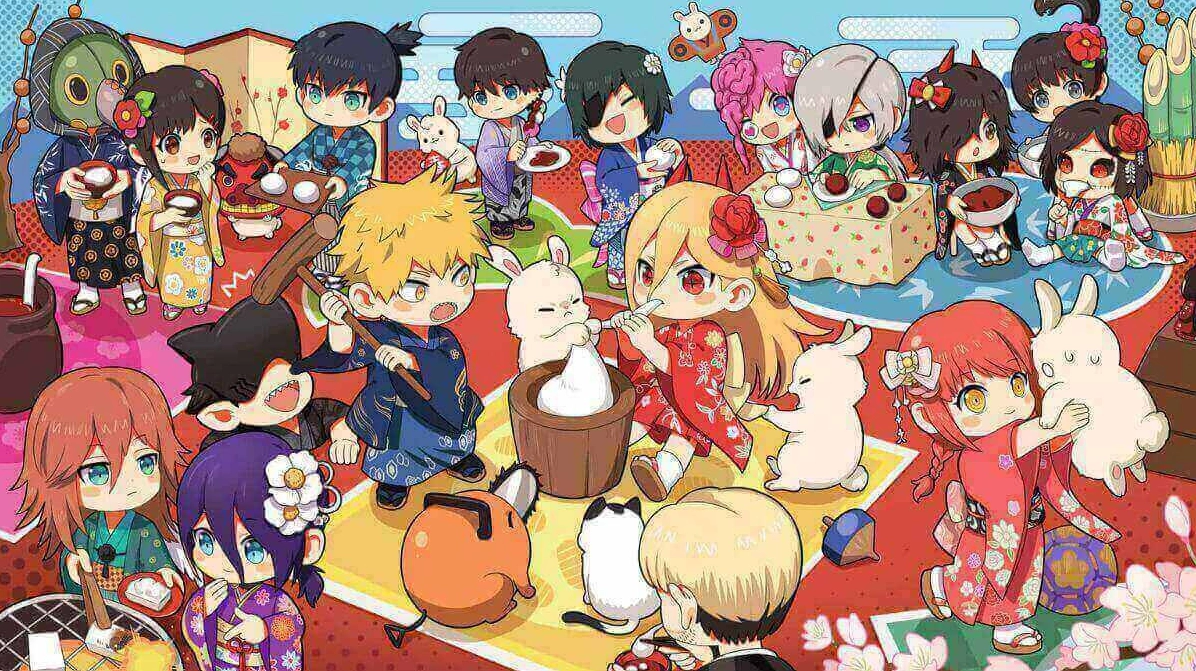 Hình nền anime chibi với tạo hình nhân vật siêu đáng yêu và ngộ nghĩnh.