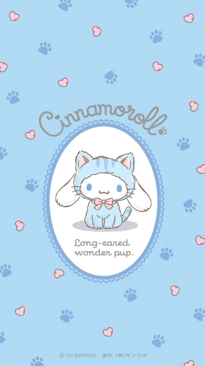 Hình nền Cinnamoroll bên cạnh những món bánh ngọt và kẹo đầy màu sắc.