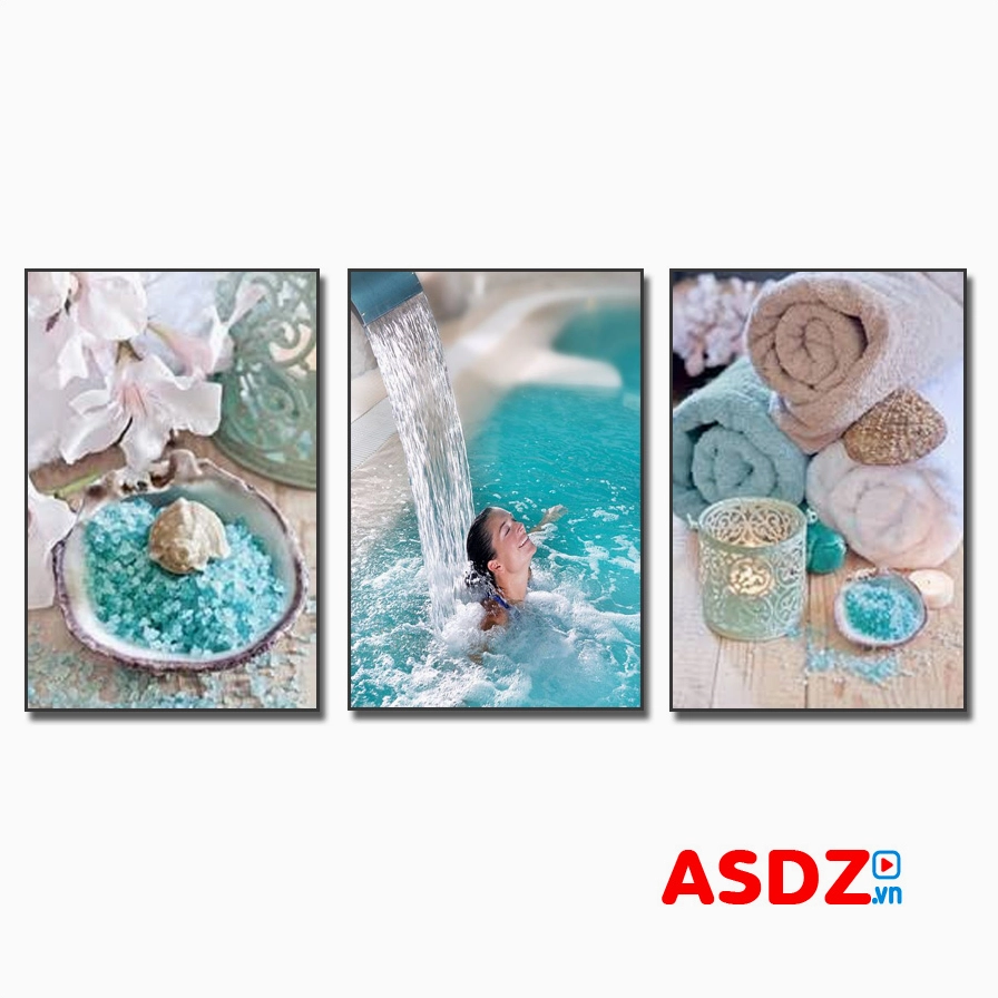Mẫu tranh spa đẹp khắc họa cô gái tắm suối đang thư giãn