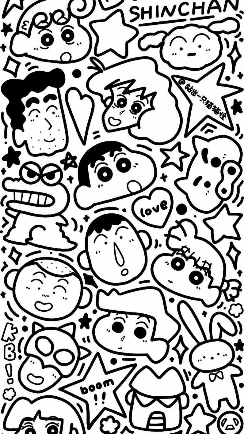 Wallpaper Shin-chan cute với nhiều biểu cảm khác nhau được ghép lại.